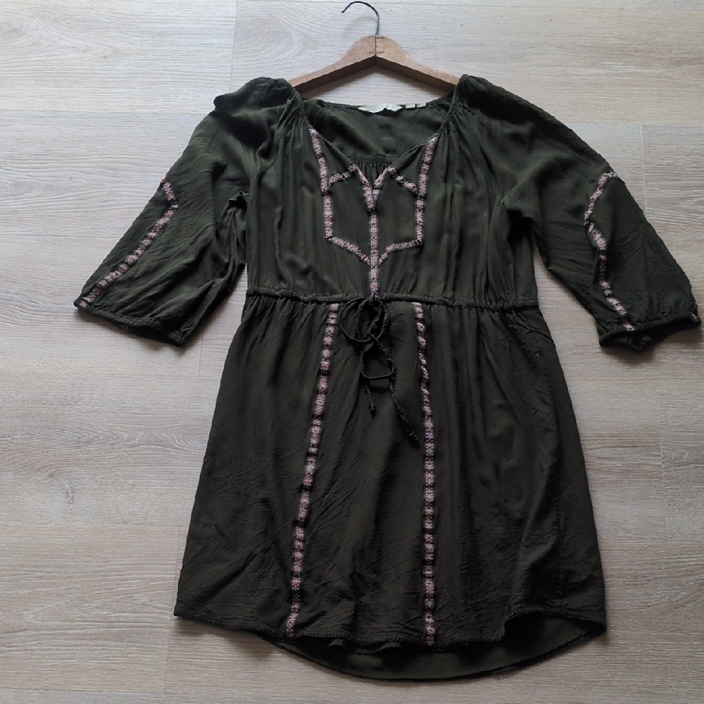 Size Large Anthropologie Green Boho Mini Dress with Accents